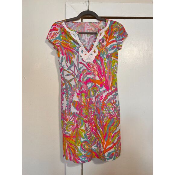 Lilly Pulitzer Brewster Dress Scuba to Cuba 100% cotton short sleeve dress XS - Picture 1 of 4